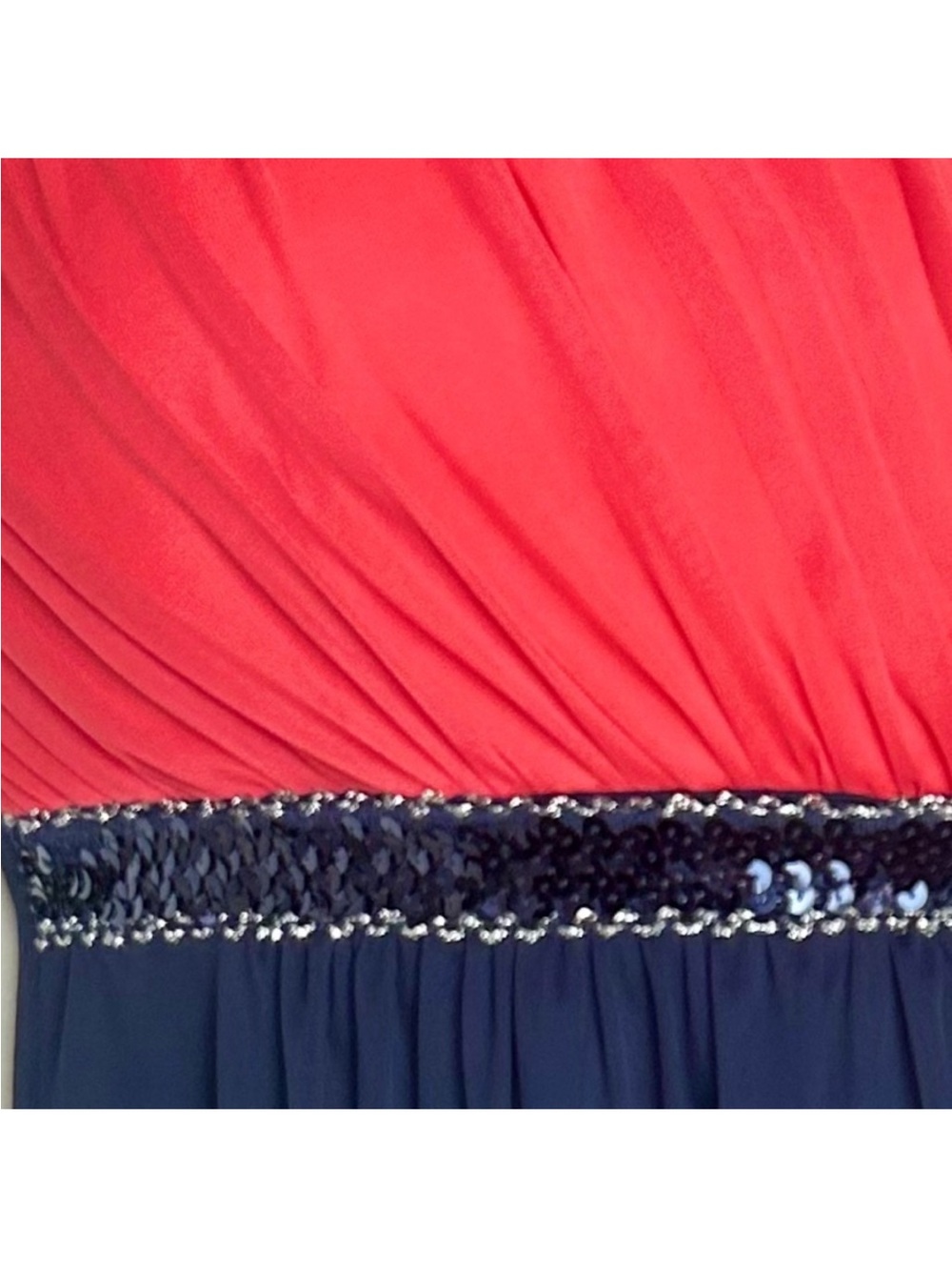Enfocus Studio Red and Navy High-Low Spaghetti Strap Dress with Sequined Waist - Picture 6 of 8
